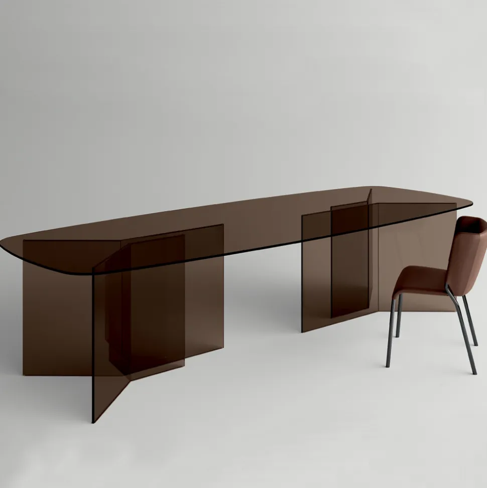 Tavolo da Pranzo in Vetro con Piano Rettangolare Made in Italy - Charles