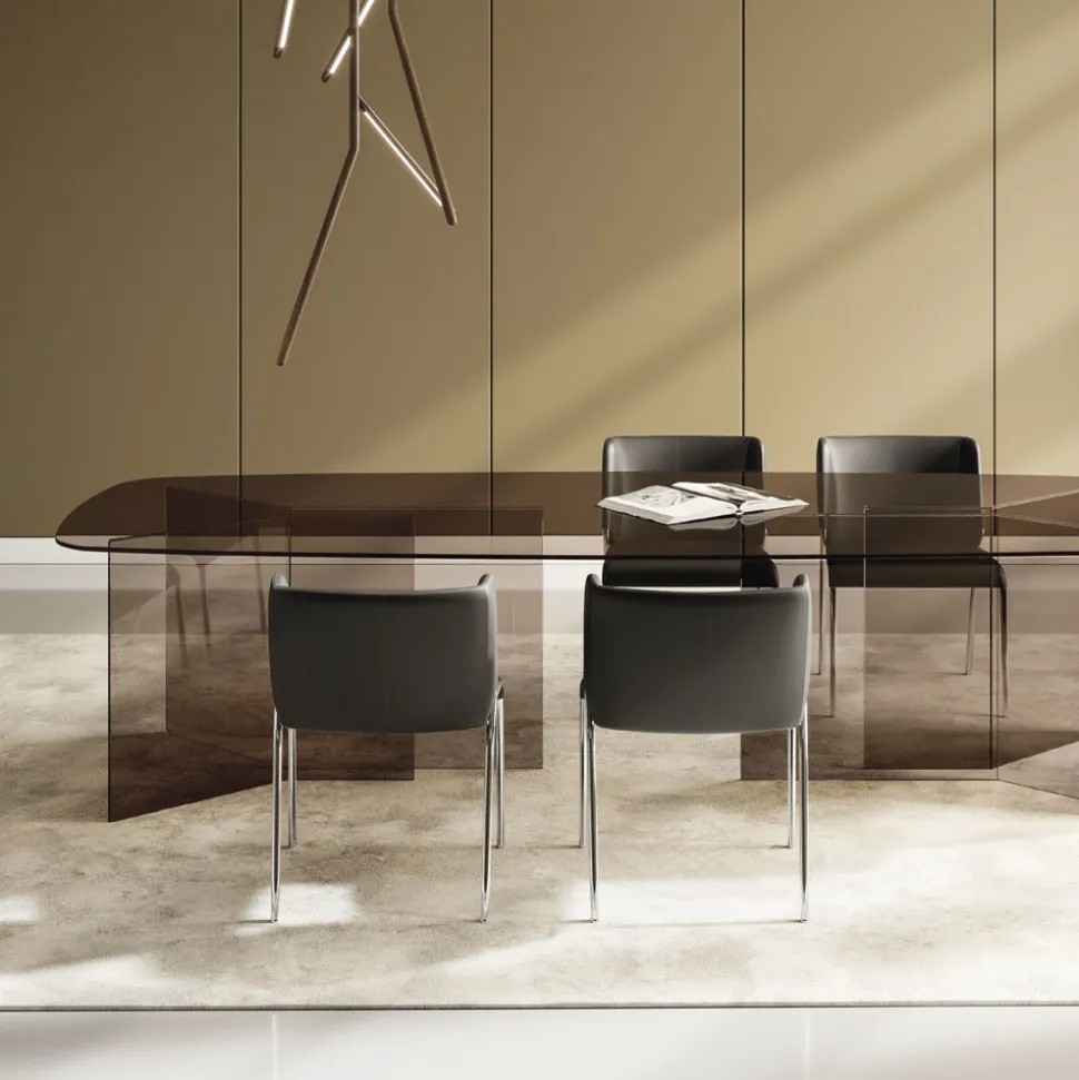 Tavolo da Pranzo in Vetro con Piano Rettangolare Made in Italy - Charles
