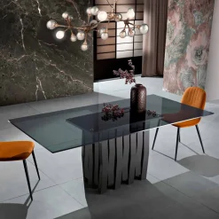 Tavolo da pranzo in vetro e legno massello made in Italy, Egisto