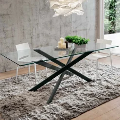 Tavolo da Pranzo in Vetro Temperato e Metallo di Lusso Made in Italy - Carlino