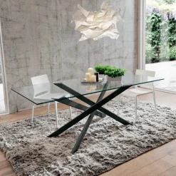 Tavolo da Pranzo in Vetro Temperato e Metallo di Lusso Made in Italy - Carlino