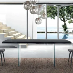 Tavolo da Pranzo Moderno in Legno Impiallacciato e Vetro Made in Italy – Strappo