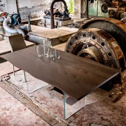Tavolo da pranzo moderno 100x200cm in legno con gambe in vetro Flora