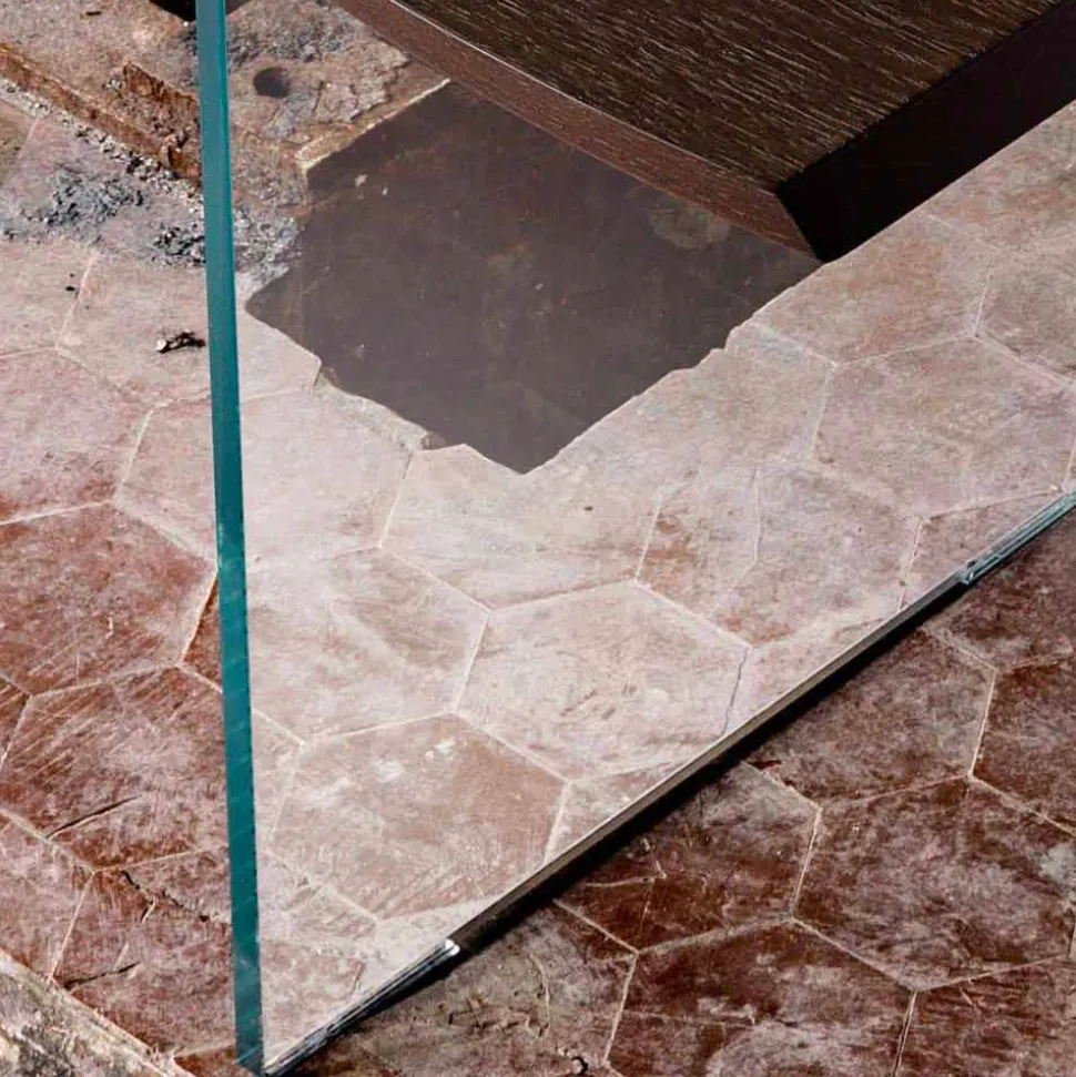 Tavolo da pranzo moderno 100x200cm in legno con gambe in vetro Flora