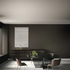Tavolo da Pranzo Ovale con Piano e Base in Vetro Made in Italy - Tiseo