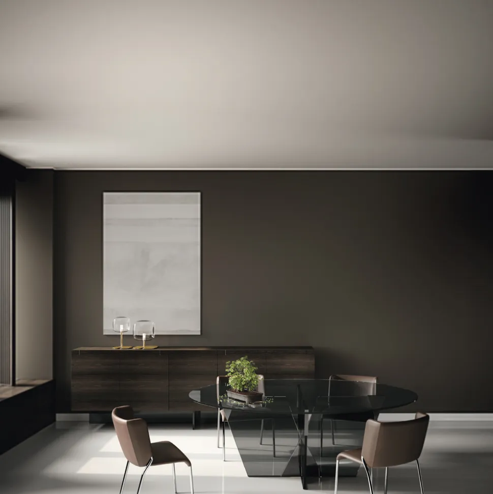 Tavolo da Pranzo Ovale con Piano e Base in Vetro Made in Italy - Tiseo