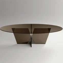Tavolo da Pranzo Ovale con Piano e Base in Vetro Made in Italy - Tiseo