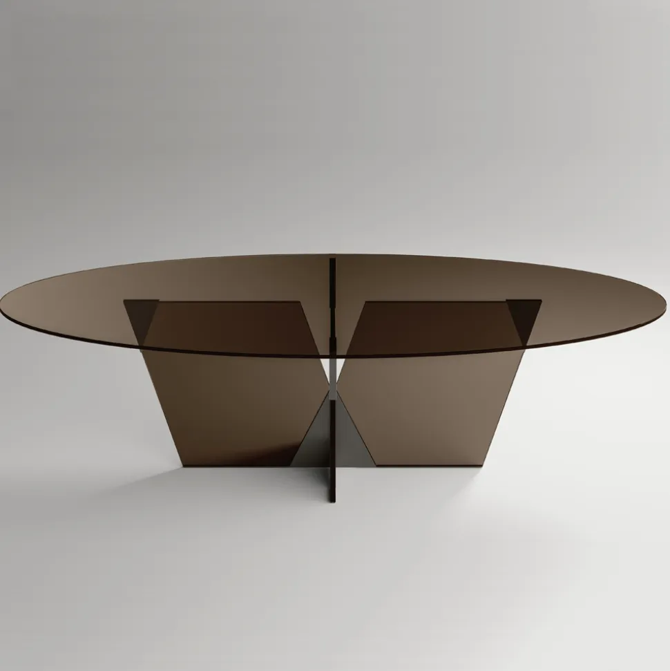 Tavolo da Pranzo Ovale con Piano e Base in Vetro Made in Italy - Tiseo