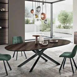 Tavolo da Pranzo Ovale in Rovere Impiallacciato e Base in Metallo Nera - Domo