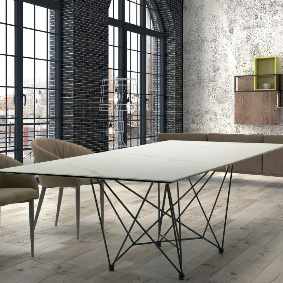 Tavolo da Pranzo Piano in Laminam e Base in Acciaio Made in Italy – Ezzellino