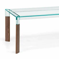Tavolo da Pranzo Piano in Vetro e Base Legno Massello Made in Italy - Presino