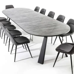 Tavolo da Pranzo Rotondo Allungabile Fino a 370 cm in Legno e Metallo - Caimano