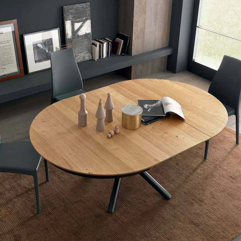 Tavolo da Pranzo Rotondo Allungabile con Piano in Legno Made in Italy - Crodino