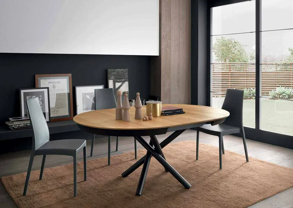 Tavolo da Pranzo Rotondo Allungabile con Piano in Legno Made in Italy - Crodino