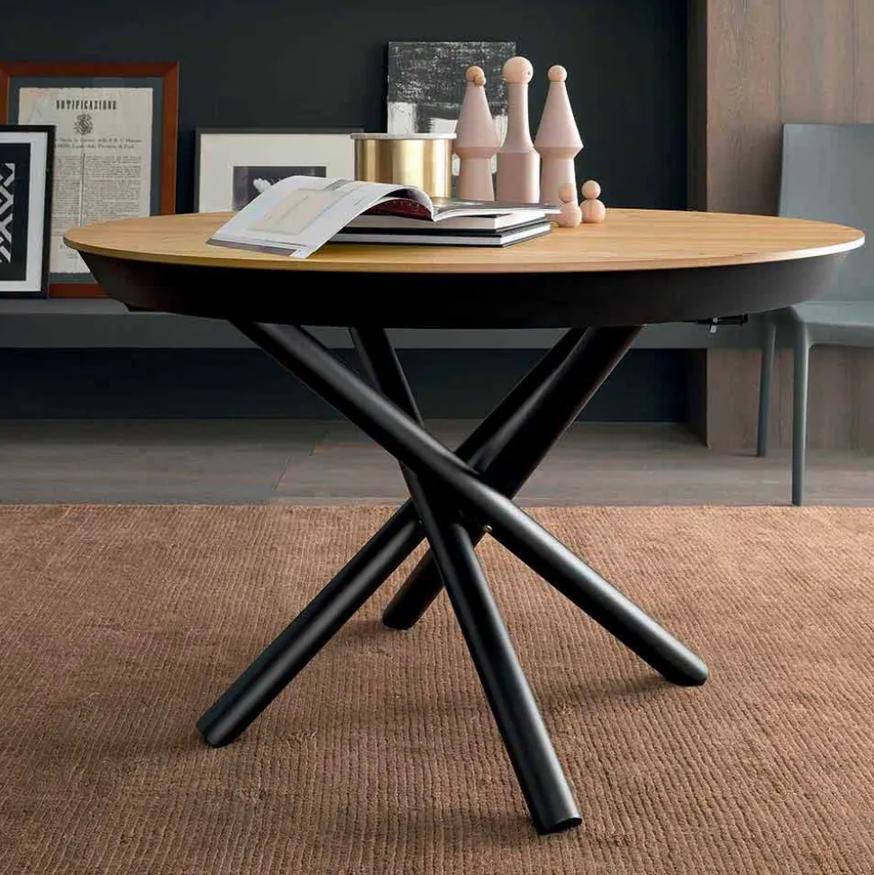Tavolo da Pranzo Rotondo Allungabile con Piano in Legno Made in Italy - Crodino