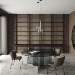 Tavolo da Pranzo Rotondo con Base e Piano in Vetro Made in Italy - Charles