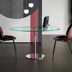 Tavolo da Pranzo Rotondo con Piano in Vetro Extrachiaro Made in Italy – Dolce