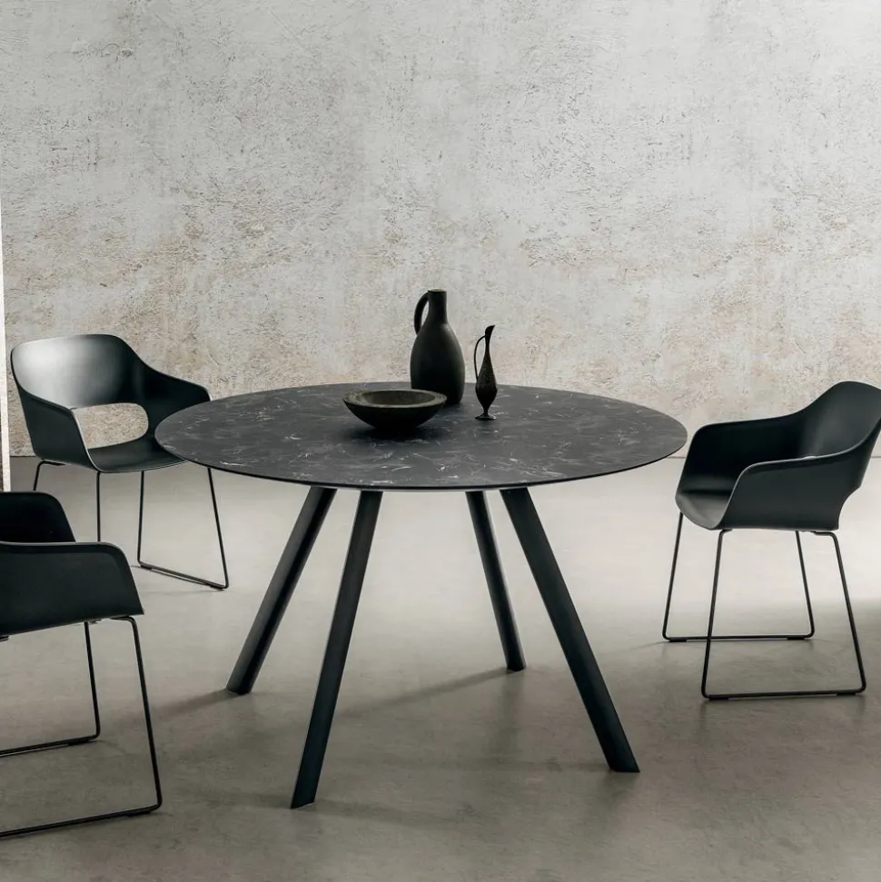 Tavolo da Pranzo Rotondo con Piano in Hpl Stratificato Made in Italy - Lingotto