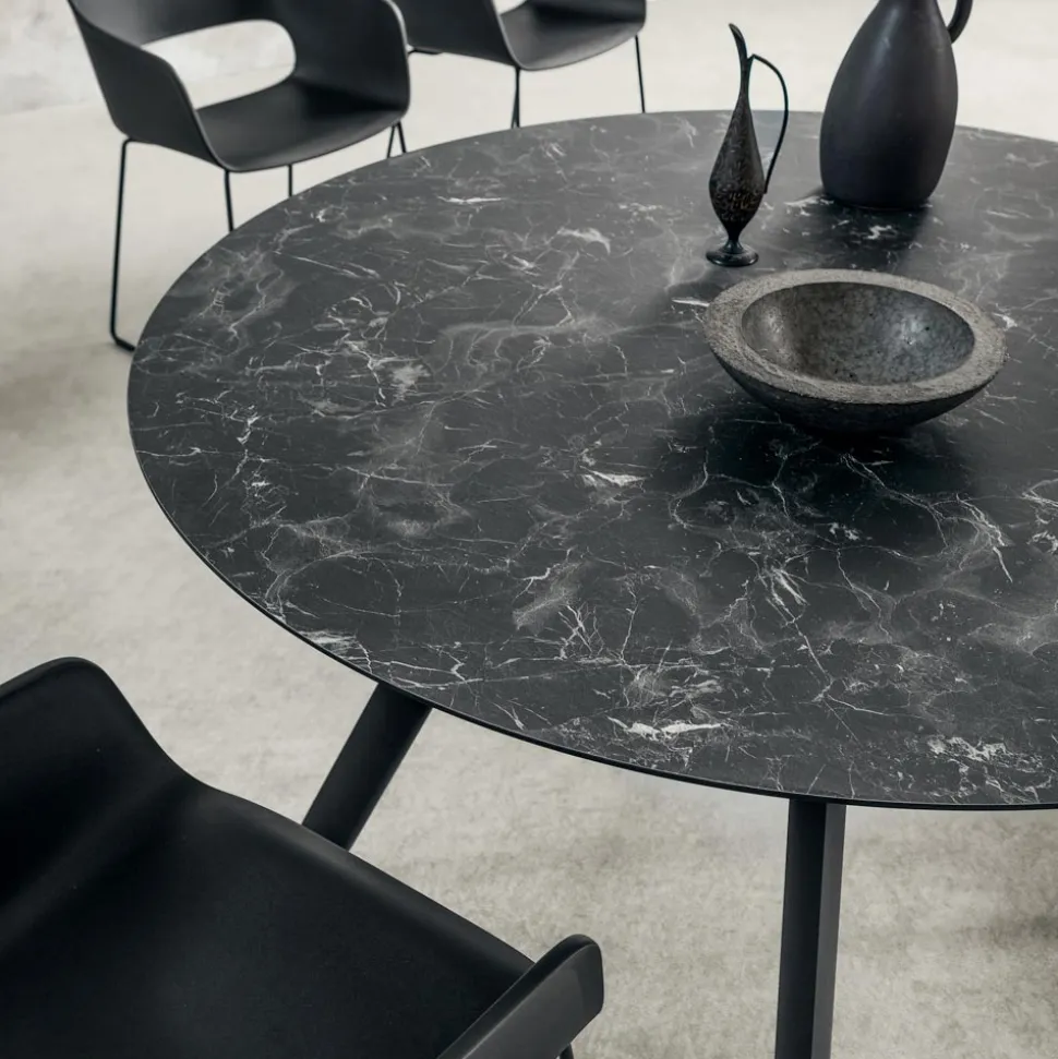 Tavolo da Pranzo Rotondo con Piano in Hpl Stratificato Made in Italy - Lingotto