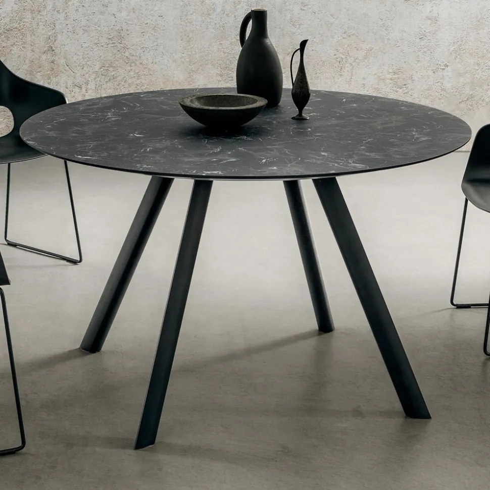 Tavolo da Pranzo Rotondo con Piano in Hpl Stratificato Made in Italy - Lingotto