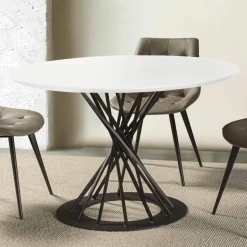 Tavolo da Pranzo Rotondo con Piano in Legno Laminato e Base in Acciaio - Mileto