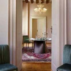 Tavolo da Pranzo Rotondo di Lusso in Gres Lucido e Legno Made in Italy - Madame