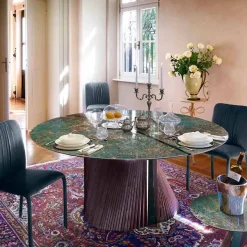Tavolo da Pranzo Rotondo di Lusso in Gres Lucido e Legno Made in Italy - Madame
