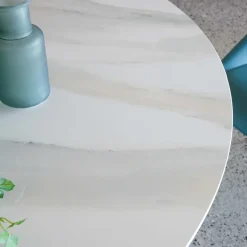 Tavolo da Pranzo Rotondo in Ceramica Lucida Florim e Base in Acciaio - Denali
