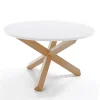 Tavolo da Pranzo Rotondo in Mdf Bianco Opaco e Legno Massello - Dante