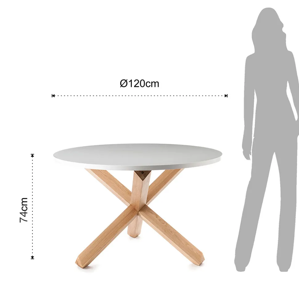 Tavolo da Pranzo Rotondo in Mdf Bianco Opaco e Legno Massello - Dante