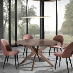 Tavolo da Pranzo Rotondo in Mdf Impiallacciato e Legno Massello - Fulmine