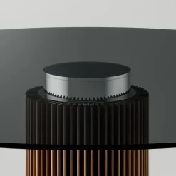 Tavolo da Pranzo Rotondo in Vetro Fumè con Base in Legno Made in Italy - Rondo