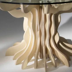 Tavolo da pranzo tondo in legno con piano in cristallo temperato Dalia