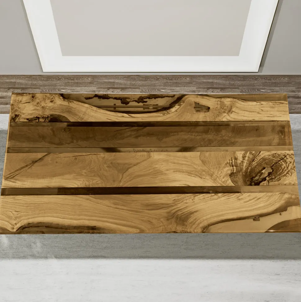 Tavolo da Soggiorno con Piano in Rovere e Resina Epossidica Colorata - Miklas