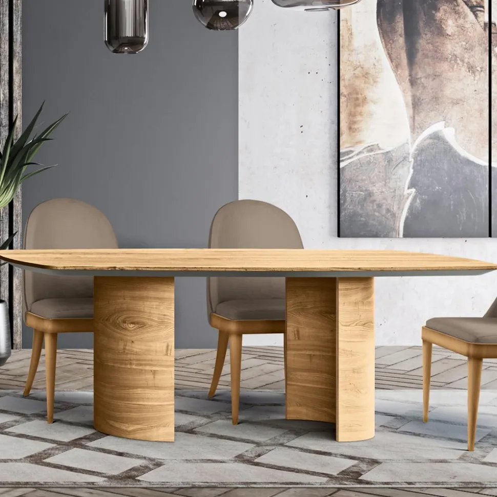 Tavolo da Soggiorno con Piano e Basamento in Legno Made in Italy - Asta