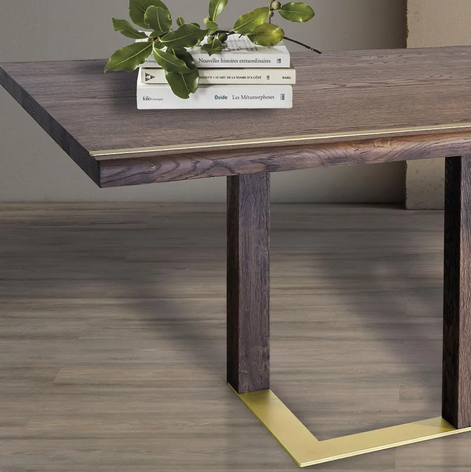 Tavolo da Soggiorno con Struttura in Legno di Rovere Nodato Made in Italy - Giusy