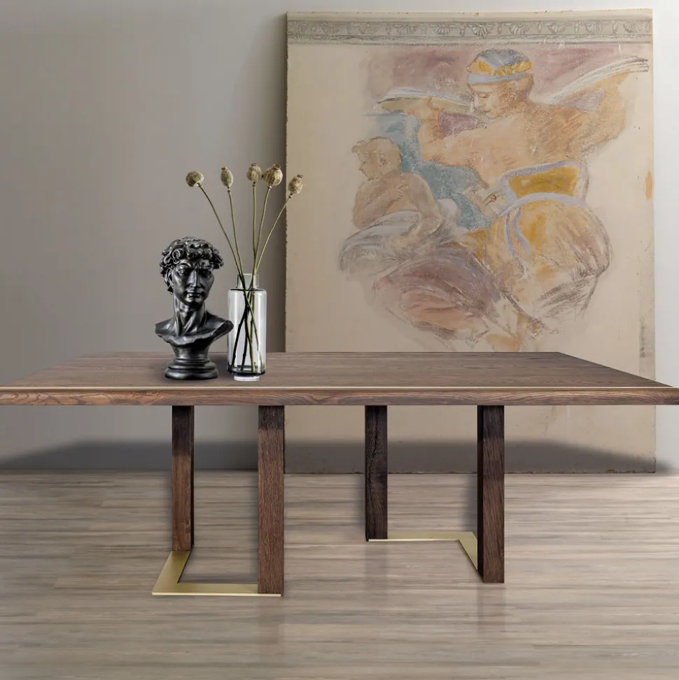 Tavolo da Soggiorno con Struttura in Legno di Rovere Nodato Made in Italy - Giusy
