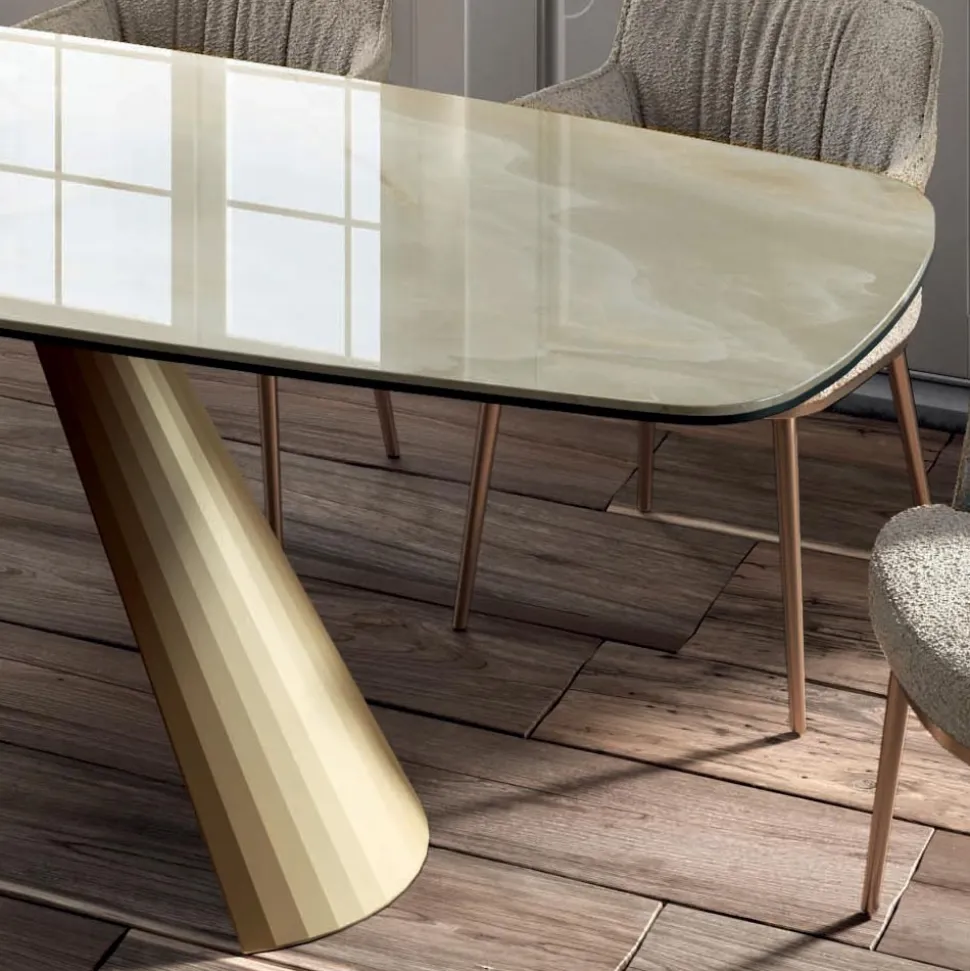 Tavolo da Soggiorno Fisso con Piano a Botte in Ceramica Made in Italy - Occhiali