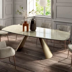 Tavolo da Soggiorno Fisso con Piano a Botte in Ceramica Made in Italy - Occhiali
