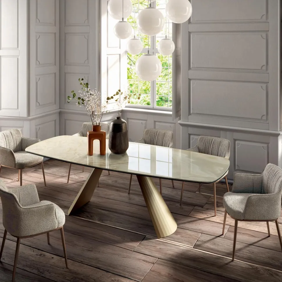 Tavolo da Soggiorno Fisso con Piano a Botte in Ceramica Made in Italy - Occhiali