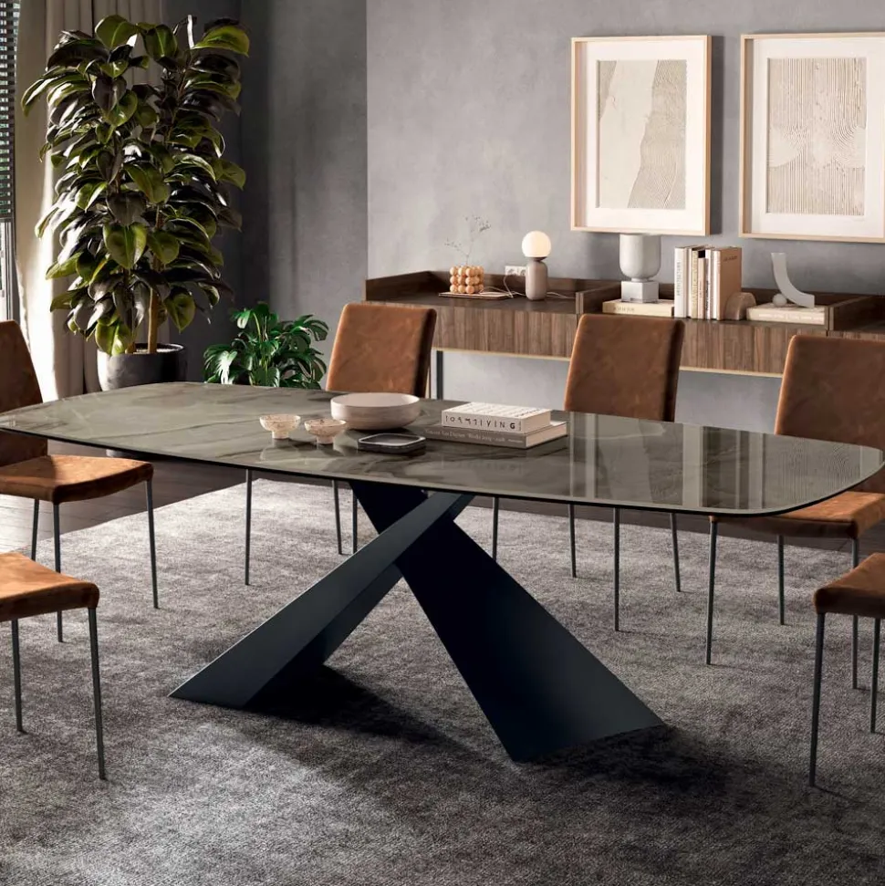 Tavolo da Soggiorno Fisso con Piano in Ceramica Realizzato in Italia - Ferie