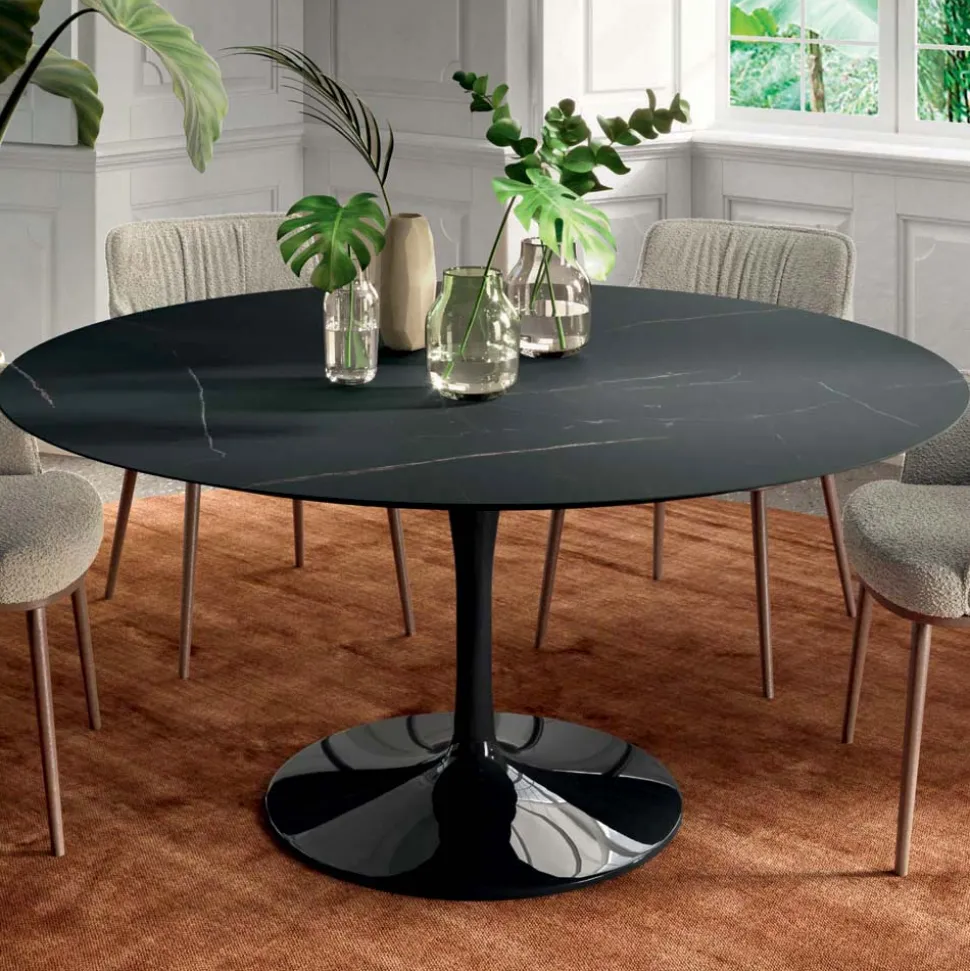 Tavolo da Soggiorno Rotondo Fisso in Laminato e Alluminio Made in Italy - Dollars