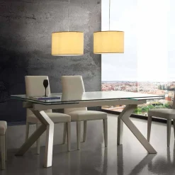 Tavolo di design allungabile in metallo e vetro temperato Mesa