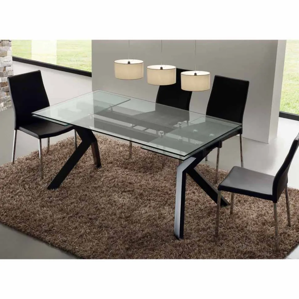 Tavolo di design allungabile in metallo e vetro temperato Mesa