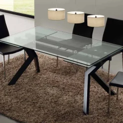Tavolo di design allungabile in metallo e vetro temperato Mesa