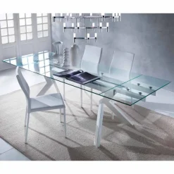 Tavolo di design allungabile in metallo e vetro temperato Mesa