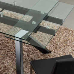 Tavolo di design allungabile in metallo e vetro temperato Mesa