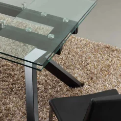 Tavolo di design allungabile in metallo e vetro temperato Mesa