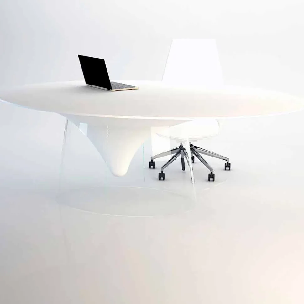 Tavolo di design con base in cristallo prodotto in Italia, Teggiano