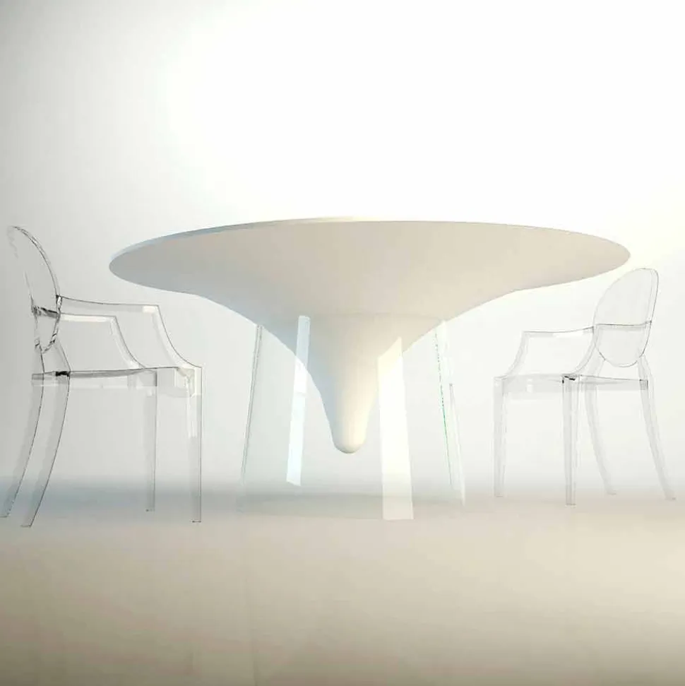 Tavolo di design con base in cristallo prodotto in Italia, Teggiano